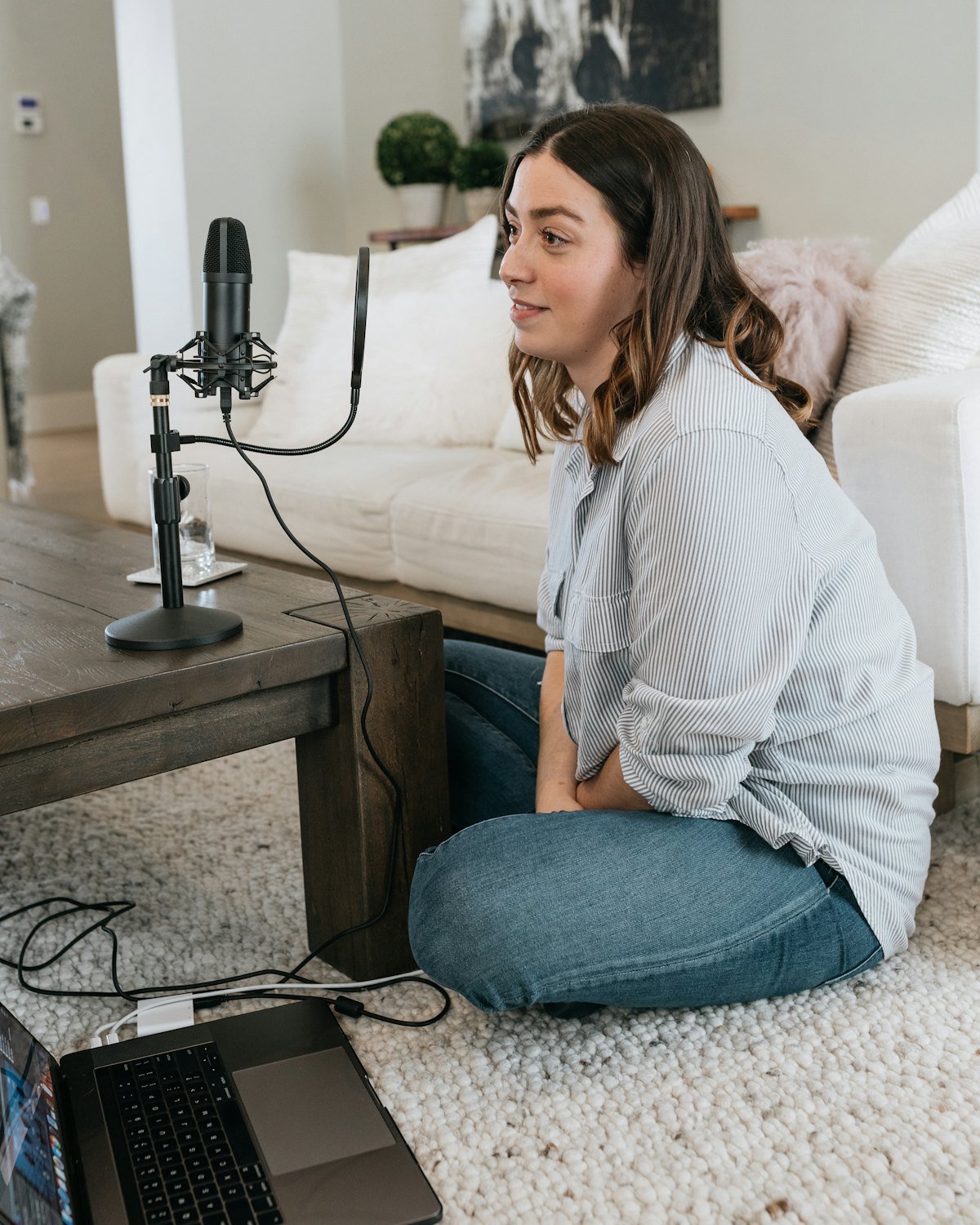 Maya recording with headphones on