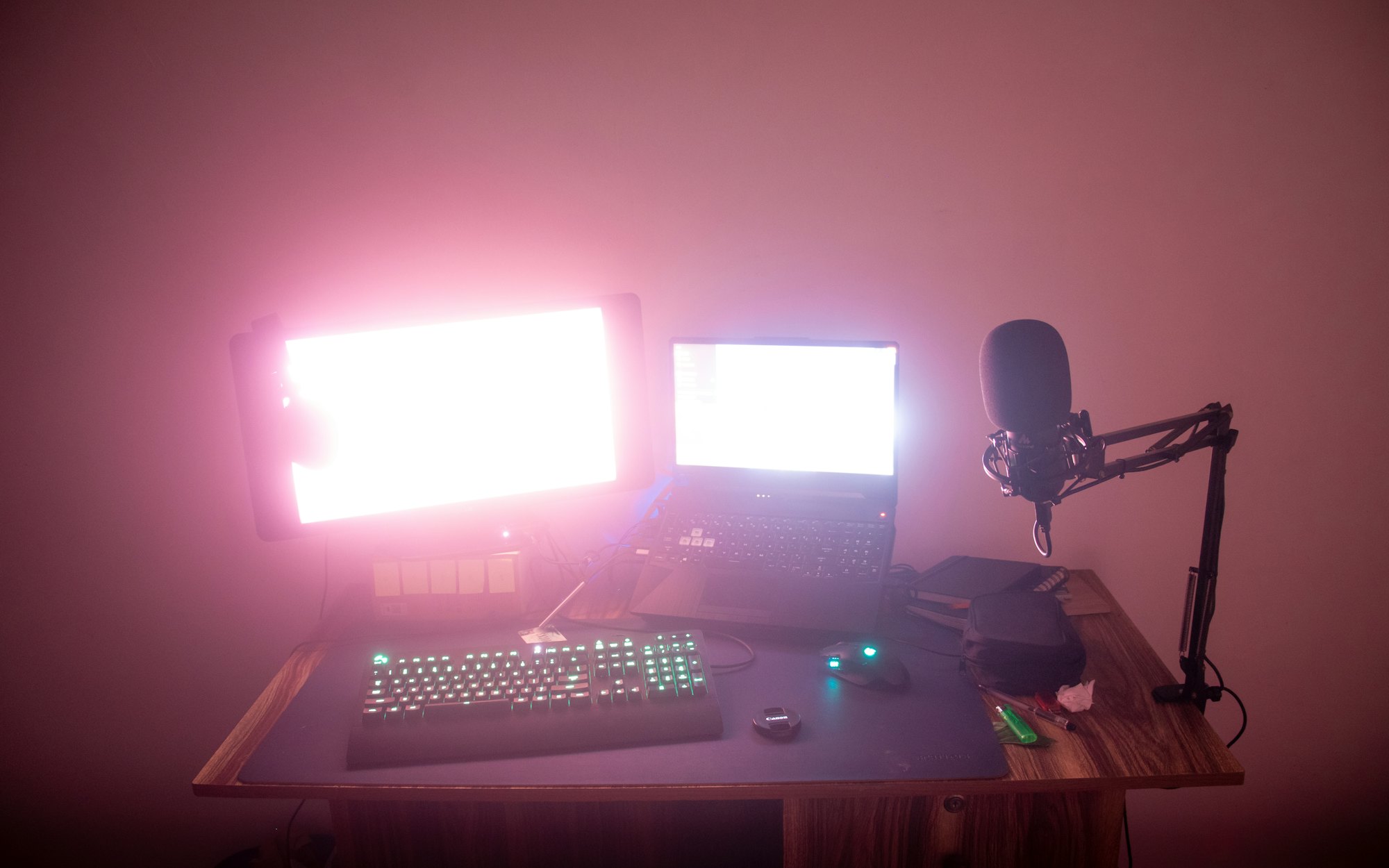 A microphone at a recording desk